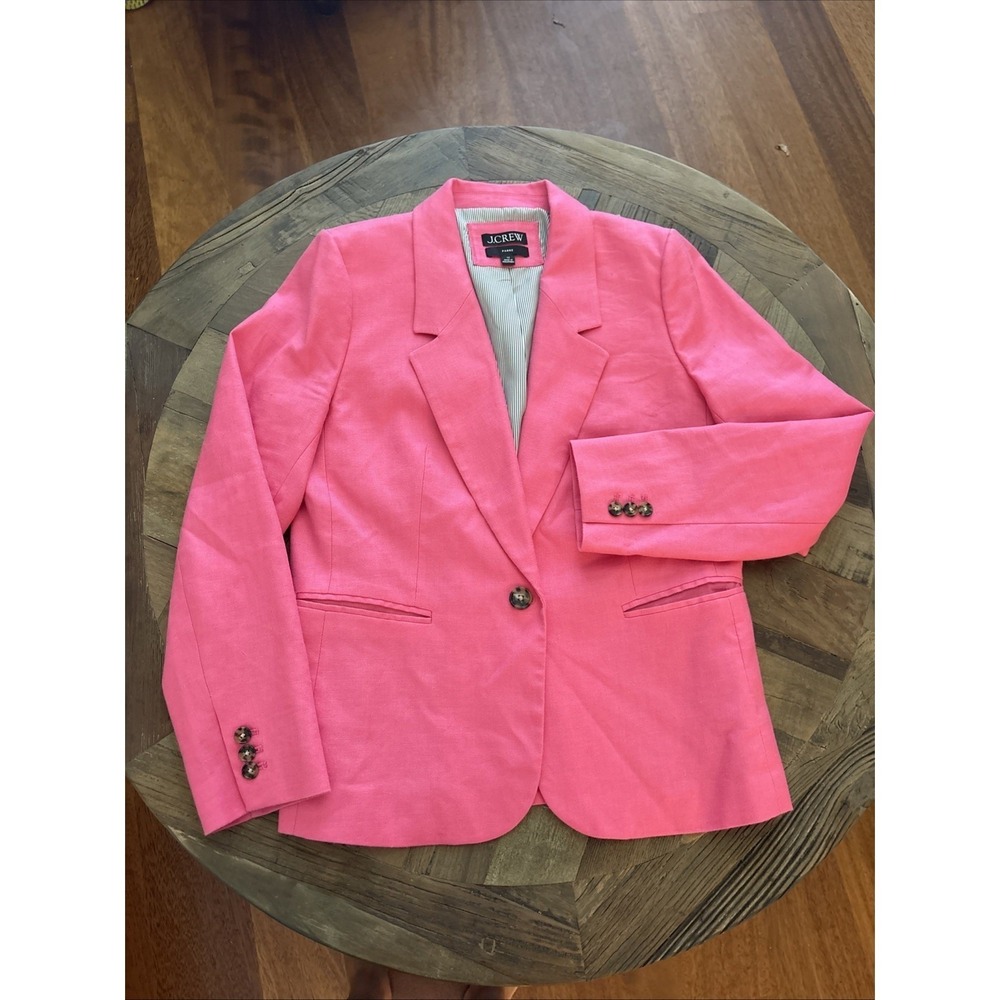 J Crew Blazer Womens 12 Pink Parke Linen Blend One Button Suit Jacket Office
